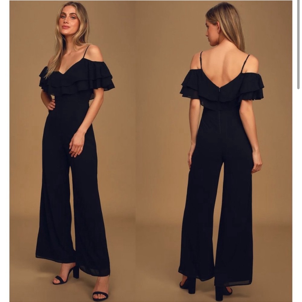 Lulu's Give Me Frills Black Ruffled Jumpsuit